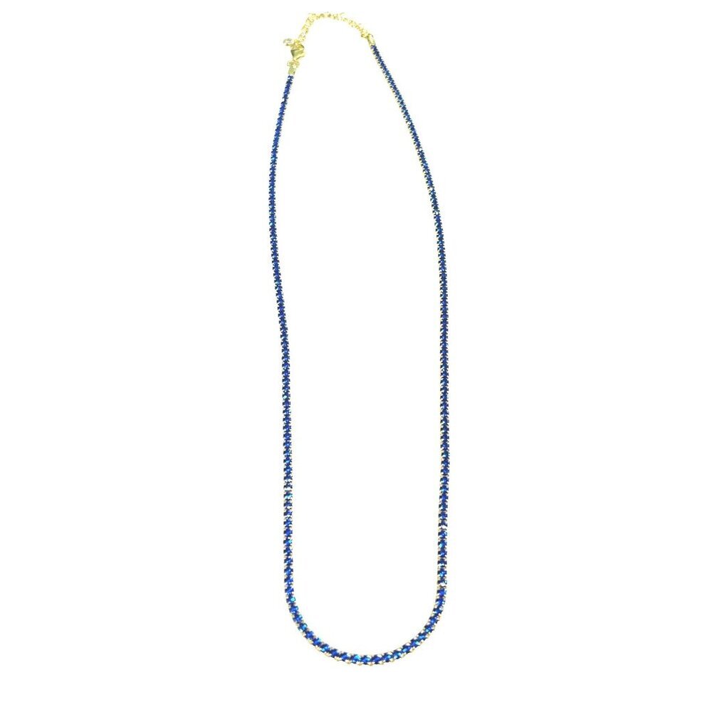 Gold-Plated Tennis Necklace With Blue Crystal Stones 18 Inches Long Unisex Jewel